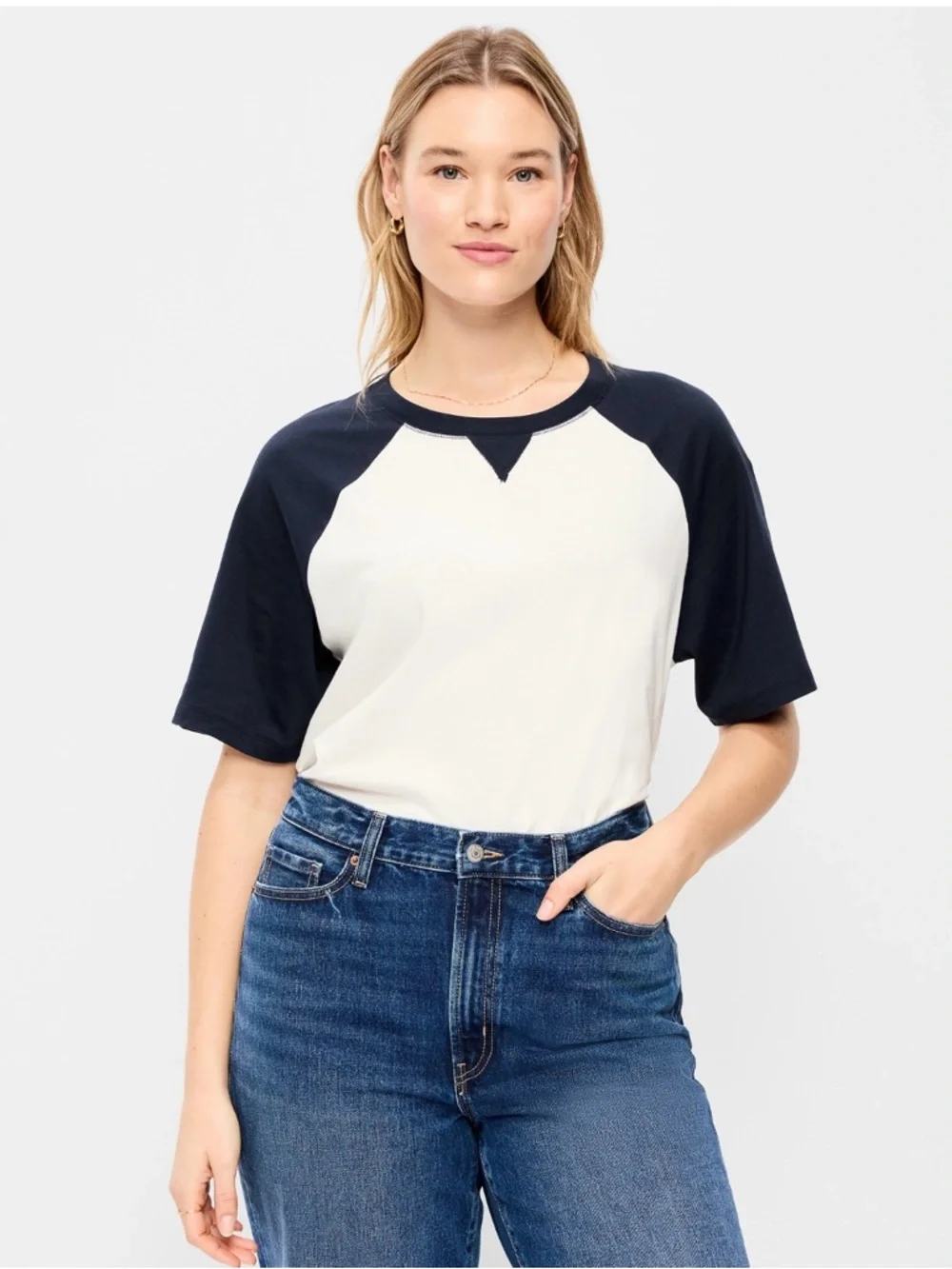 🆕 Old Navy Women's Vintage Crew-Neck Raglan T-Shirt Short Sleeve Tee S 4-6 Tall - Picture 5 of 15